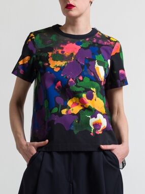 Sacai Twill Multicolor Flower Back Pleated Top